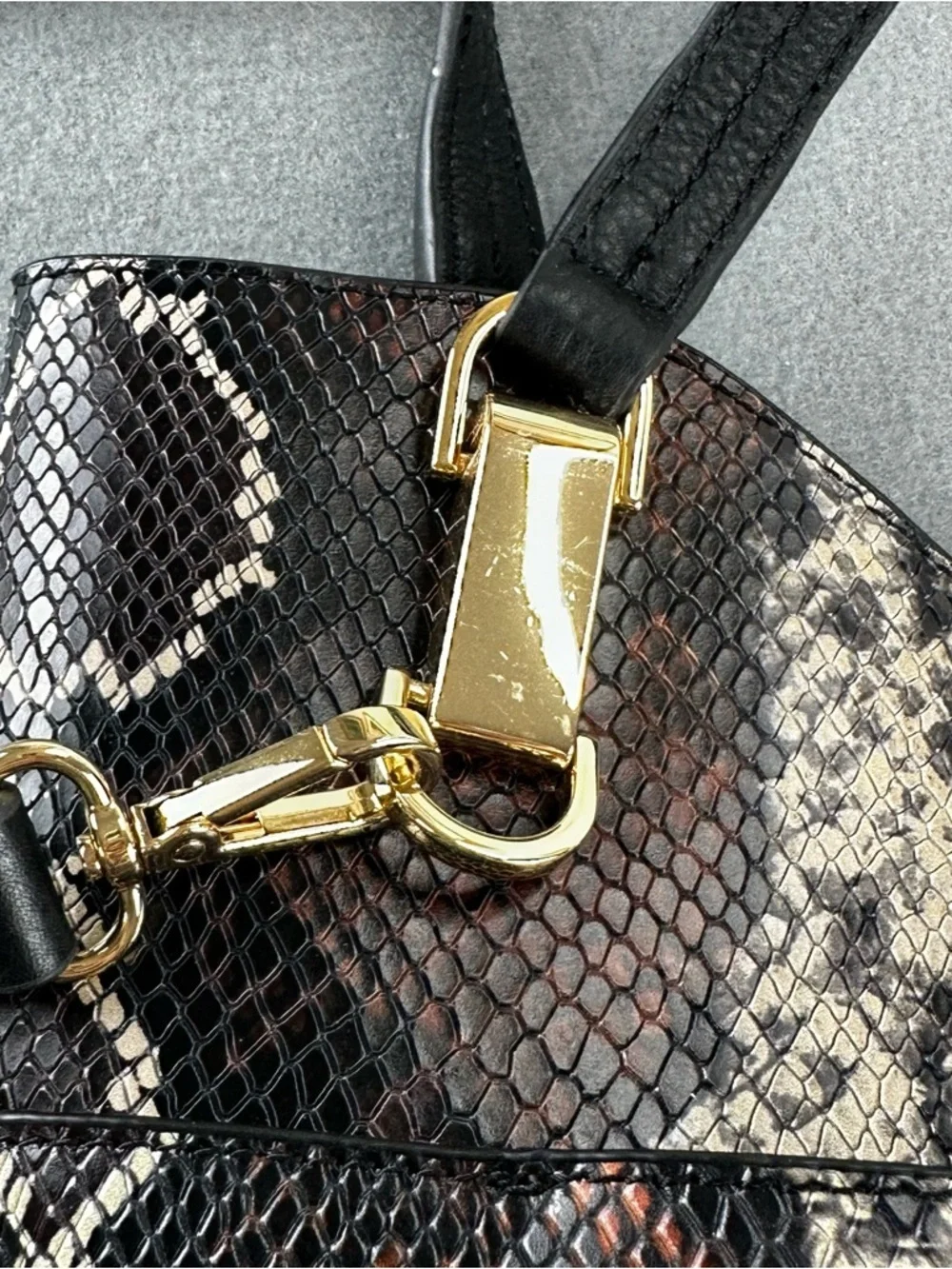 Vince Camuto Emely Snake Embossed Leather Tote Handbag Brown Black Cream Large
